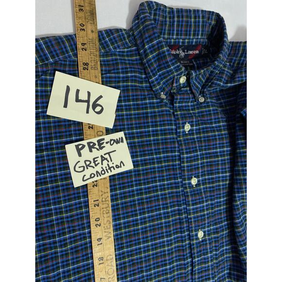 Ralph Lauren Blake Shirt Large Blue Green Plaid Cotton Button-Up Classic Fit - Picture 4 of 7